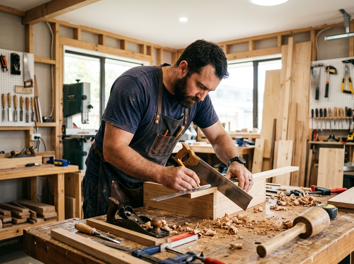 Carpenter at work on a New Zealand home