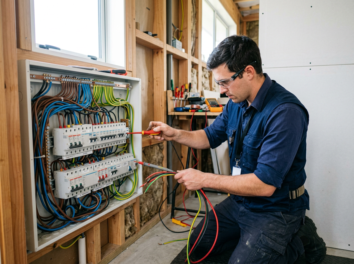Electrician at work on a New Zealand home