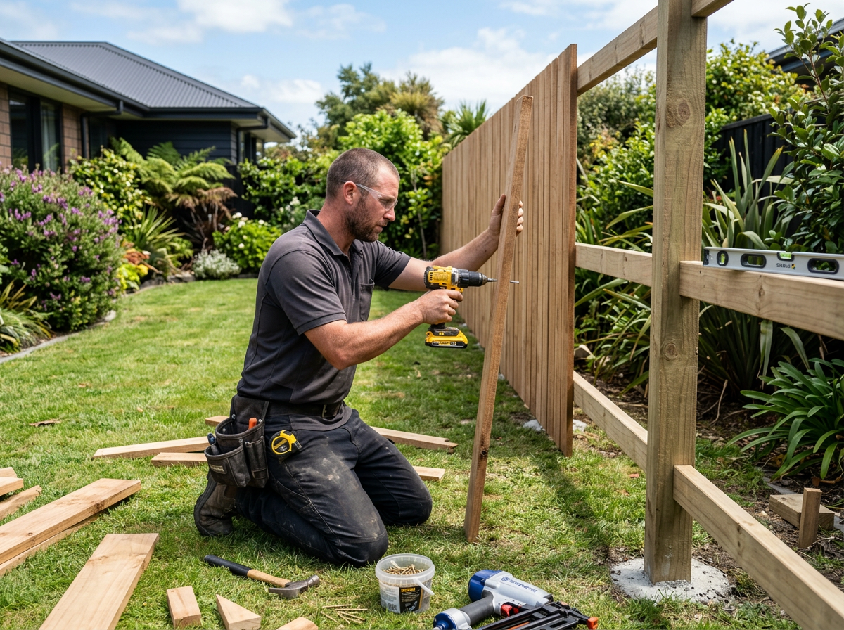 Fencer at work on a New Zealand home