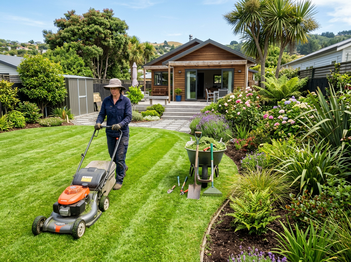 Landscaper at work on a New Zealand home